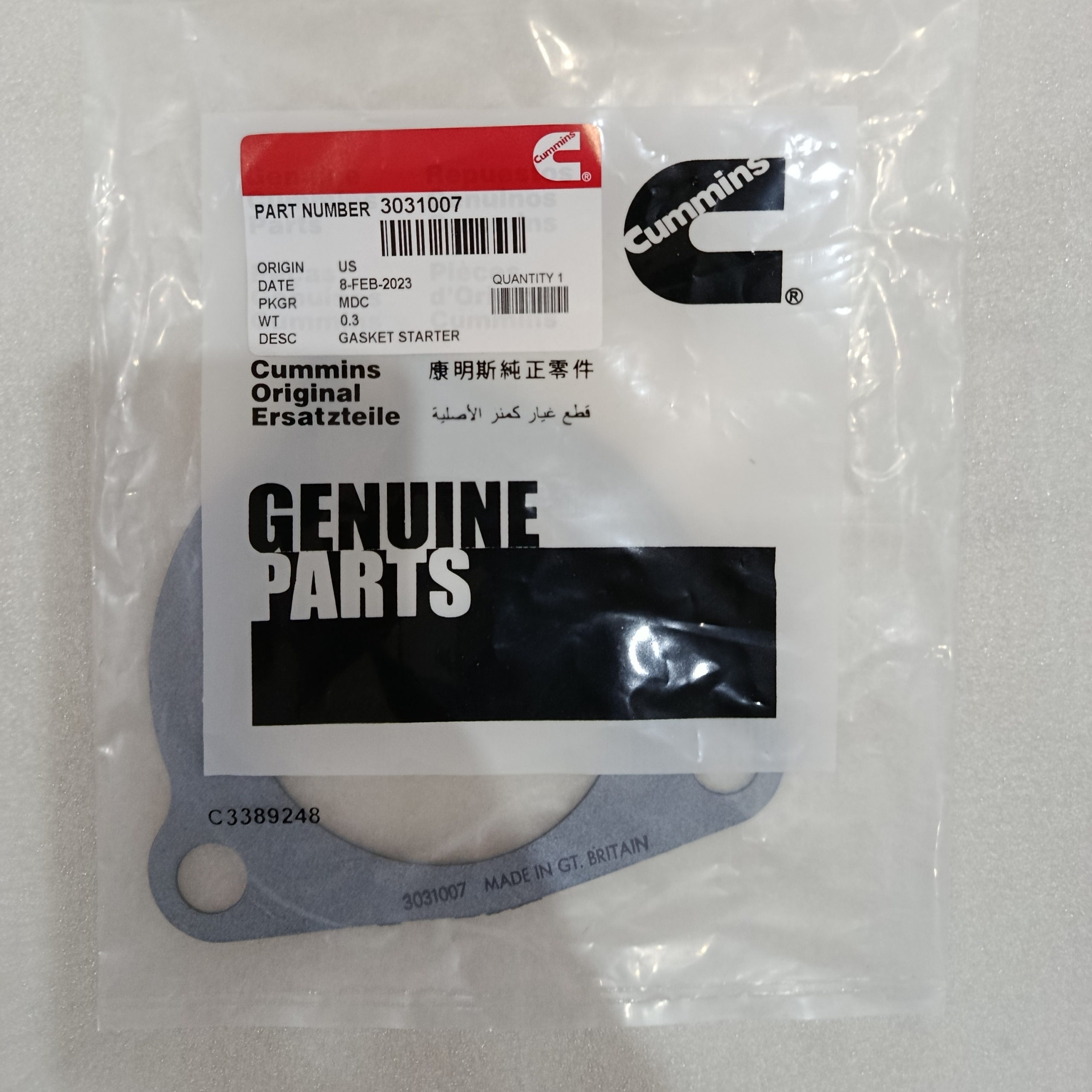 3031007 GASKET STARTER CUMMINS - PT. DUNIA TRAKTOR INDONESIA